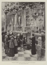 Drottningen i Florens, tittar på helgedomen i kyrkan Annunziata.